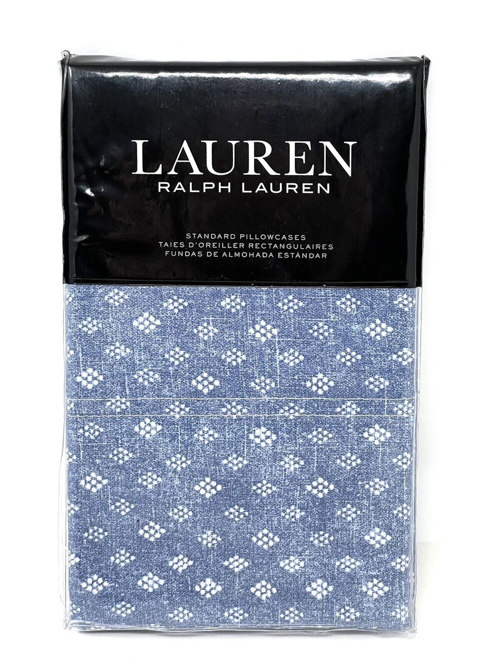 Ralph Lauren Gavin Diamond Standard Pillowcases Set Of 2 Cotton Denim Blue Pair